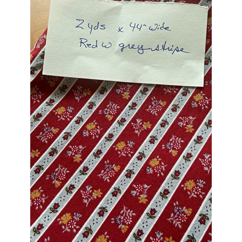 Red/Gray Striped Floral Fabric Flowers & Plants Theme 2 yds x Up to 45" Wide